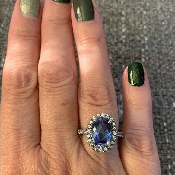 Sterling Silver Tanzanite and clear colored CZ ring sz 7 - Picture 3 of 3